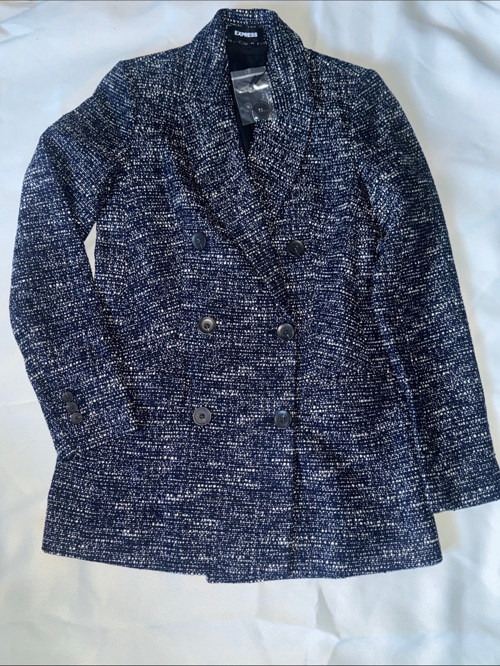 Express Navy & White Tweed Double-Breasted Blazer